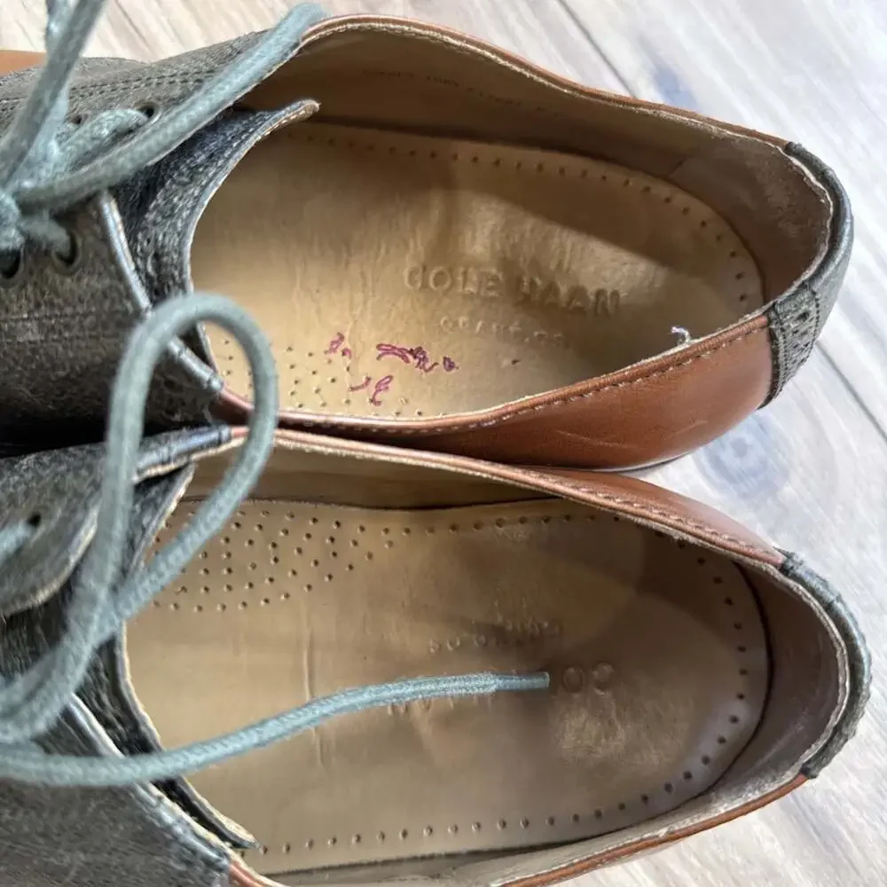 Cole Haan size 10 M mens Nubuck Leather oxfords brown and Green Preppy Business
